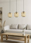 Preview: Eglo Pendelleuchte Bordesley 3-flammig E27 Schwarz Natur Stahl Holz 91x21cm 43217