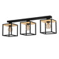 Preview: Eglo Deckenleuchte Libertad 3-flammig E27 Schwarz Braun Stahl Holz 86x24cm 99856