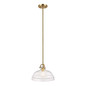 Preview: Elstead Hampton Pendel- und Deckenleuchte E27 Naturmessing lackiert Stahl Blasenglas Ø33cm Made in UK