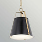 Preview: Elstead Etcher Pendelleuchte E27 Schwarz-Messing Stahl Satinglas Ø33cm