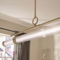 Preview: Elstead Riven LED Pendelleuchte dimmbar warmweiss 48W Champagnerbronze Stahl Riffelglas 122cm