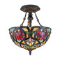Preview: Elstead Larissa Tiffanyglas Deckenleuchte 2-flammig E27 Vintage-Bronze Stahl Ø35cm