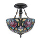 Preview: Elstead Larissa Tiffanyglas Deckenleuchte 2-flammig E27 Vintage-Bronze Stahl Ø35cm