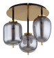 Preview: Globo Deckenleuchte Blacky I 3-flammig E14 Messingfarben matt rauchfarben Metall Glas Ø46cm