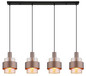 Preview: Globo Pendelleuchte Milley 4-flammig E27 Schwarz matt amber Metall Glas 150x110cm