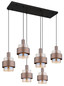 Preview: Globo Pendelleuchte Milley 6-flammig E27 Schwarz matt amber Metall Glas 150x96cm