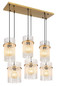 Preview: Globo Pendelleuchte Gorley 6-flammig E27 Goldfarben matt opal Metall Glasstäbe 125x92,5cm