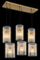 Preview: Globo Pendelleuchte Gorley 6-flammig E27 Goldfarben matt opal Metall Glasstäbe 125x92,5cm