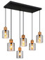 Preview: Globo Pendelleuchte Aleidis 6-flammig E27 Schwarz matt rauchfarben Metall Glas 120x67cm
