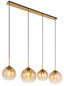Preview: Globo Pendelleuchte Jamessa 4-flammig E27 Messingfarben matt amber Metall Glas 120x120cm