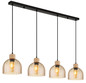 Preview: Globo Pendelleuchte Swanson 4-flammig E27 Schwarz matt amber Metall Glas 120x113cm
