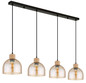 Preview: Globo Pendelleuchte Swanson 4-flammig E27 Schwarz matt amber Metall Glas 120x113cm