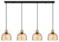 Preview: Globo Pendelleuchte Swanson 4-flammig E27 Schwarz matt amber Metall Glas 120x113cm