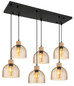 Preview: Globo Pendelleuchte Swanson 6-flammig E27 Schwarz matt amber Metall Glas 130x105cm