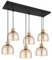 Preview: Globo Pendelleuchte Swanson 6-flammig E27 Schwarz matt amber Metall Glas 130x105cm