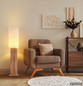 Preview: Globo Stehleuchte Jannie E27 Braun naturfarben Holz Leinen 140cm