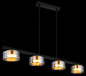Preview: Globo LED Pendelleuchte Higgins 4-flammig GX53 LED 4x 6W extra-warmweiss Schwarz matt amber Metall Glas 113x90cm