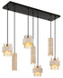 Preview: Globo Pendelleuchte Daren 4-flammig E27 + 3-flammig GU10 Schwarz matt amber Metall Glas 130x94,5cm
