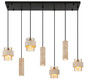 Preview: Globo Pendelleuchte Daren 4-flammig E27 + 3-flammig GU10 Schwarz matt amber Metall Glas 130x94,5cm