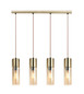 Preview: Globo Pendelleuchte Annika 4-flammig E27 Messingfarben amber Metall Glas 156x80cm