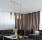 Preview: Globo Pendelleuchte Annika 4-flammig E27 Messingfarben amber Metall Glas 156x80cm