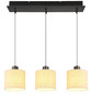 Preview: Globo LED Pendelleuchte Thea 24W warmweiss Schwarz-chrom matt cremefarben Metall Leinen 180x74cm