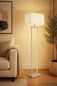 Preview: Globo Stehleuchte Sydney E27 + LED 25W dimmbar warmweiss Sandfarben matt naturfarben Metall Leinen 153cm