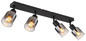 Preview: Globo Strahler Hubertus 4-flammig E14 Schwarz matt rauchfarben Metall Glas 56x14cm