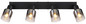 Preview: Globo Strahler Hubertus 4-flammig E14 Schwarz matt rauchfarben Metall Glas 56x14cm