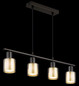 Preview: Globo Pendelleuchte Villegas 4-flammig E14 Schwarz-chrom matt verchromt Metall Glas 120x62cm