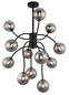 Preview: Globo LED Deckenleuchte Riha 12-flammig G9 LED 12x 3,5W warmweiss Schwarz matt rauchfarben Metall Glaskugeln Ø62cm