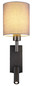 Preview: Globo Wandleuchte Zamora E27 + LED 3W warmweiss Schwarz-chrom matt grau Metall Textil 45,5x15cm