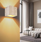 Preview: Globo LED Wandleuchte Rojas 6W warmweiss Weiß matt Metall Travertine Stein 12x12cm