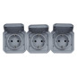 Preview: Legrand PLEXO New Einsatz, Feuchtraum Steckdose, 3-fach, Schutzkontakt-St., inkl. Klappdeckel, Berührungsschutz, vorverdrahtet, horizontal, IP55/IP44 grau, 069578L