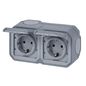 Preview: Legrand PLEXO New Feuchtraum Steckdose, 2-fach inklusive Klappdeckel, Berührungsschutz, vorverdrahtet, Steckklemmen, horizontal, IP44 grau, 069742L