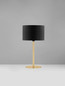 Preview: Nova Luce Tischleuchte Sibnia E27 Messinggold Schwarz Metall Textil Ø30cm 9695330