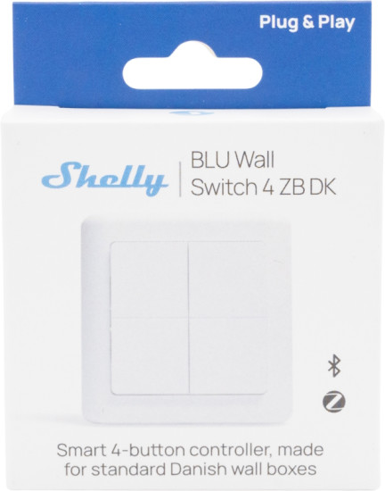Shelly BLU Wall Switch 4 ZB, DK Format - Zigbee Wandschalter, Weiß