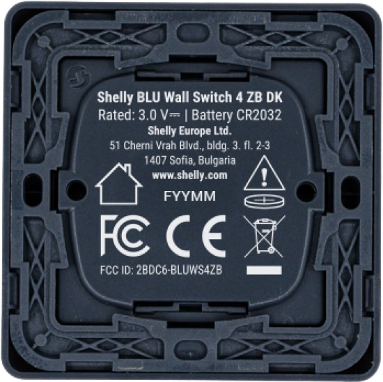 Shelly BLU Wall Switch 4 ZB, DK Format - Zigbee Wandschalter, Grau