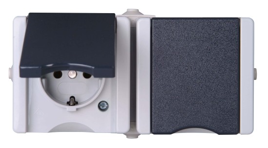 Kopp proAQA Aufputz-Feuchtraum Schutzkontakt-Steckdose mit Klappdeckel 2-fach waagerecht