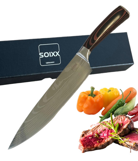 SOIXX Chefmesser Kochmesser, Edelstahl, sehr scharfe Klinge, Holzgriff, Geschenkbox