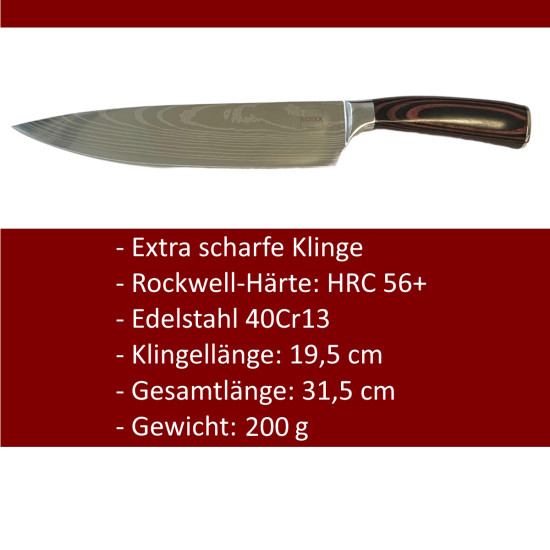 SOIXX Chefmesser Kochmesser, Edelstahl, sehr scharfe Klinge, Holzgriff, Geschenkbox
