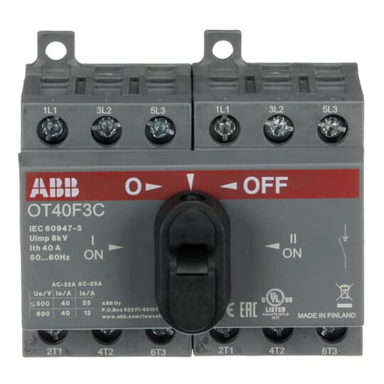 ABB OT40F3C Lastumschalter 3-polig 40A m. schwarzem Knebelgriff I-0-II