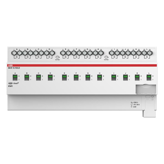 ABB SA/S12.16.6.2 Schaltaktor, 12fach, 16 A, C-Last mit Energiefunktion, REG, Made in Germany