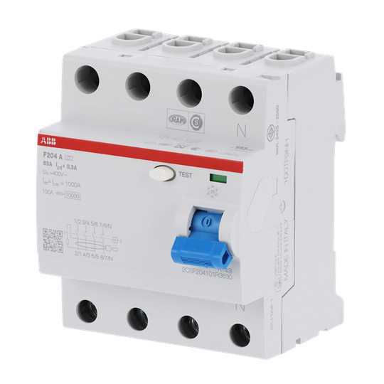 ABB F204A-63/0,3 FI-Schutzschalter 4P,Typ A,63A,300mA