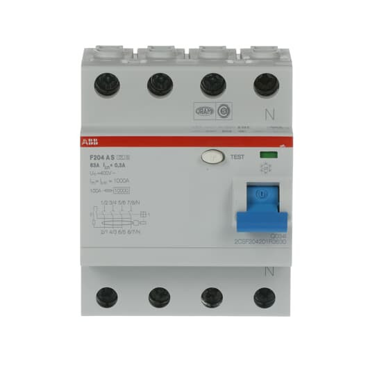 ABB F204AS-63/0,3 FI-Schutzschalter 4P,Typ A,63A,300mA,selektiv