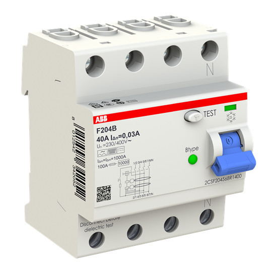 ABB F204B-40/0,03 FI-Schutzschalter Typ B 4P, 40A, 30mA, 3kA, 4TE