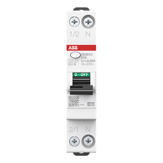 ABB DS301CA-C16/0,03 FI/LS-Schalter 6kA, 1P+N, Typ A, C16, 30mA 1 Teilungseinheit