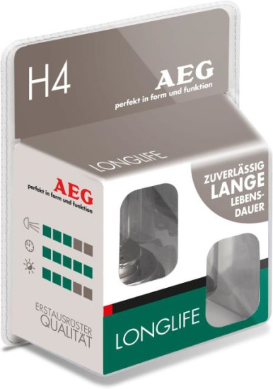 AEG Autolampe Glühlampe Longlife H4 2-er Set weiß 4038373972620