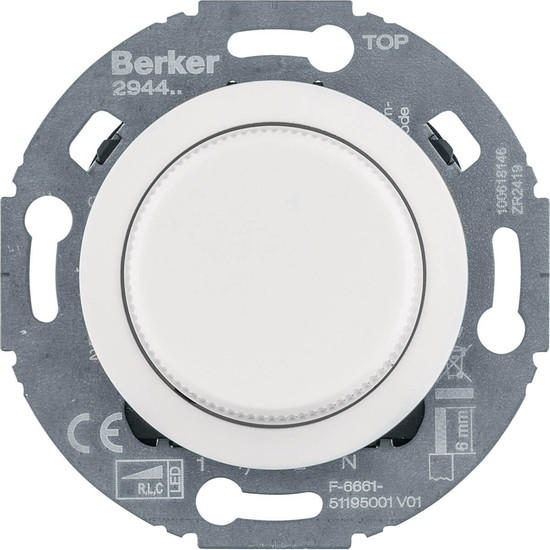 Berker 294410 Universal-Drehdimmer mit Zentralstück (R. L. C. LED). Serie 1930/Glas. pw. gl.