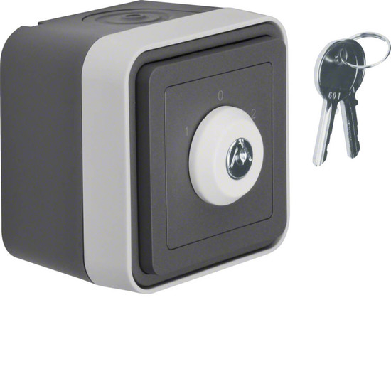 Berker 32723515 Schlüssel-Schalter. 3 Positionen und Aufdruck 0. 1 und 2 AP W.1 grau